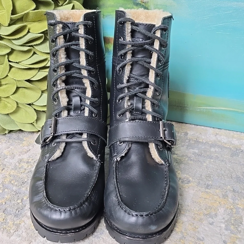 Polo by Ralph Lauren Black Leather Combat Boots